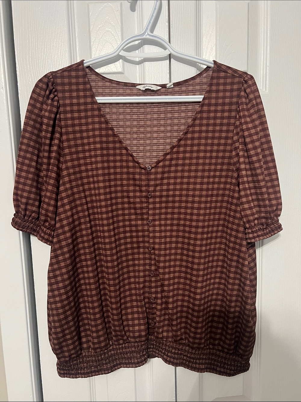 Reitmans Brown Plaid Button-Front Blouse